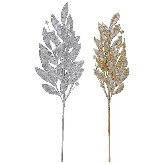 Maison Concepts Christmas Glitter Leaves Spray - Set of 2 (2L X 2W X 28H)