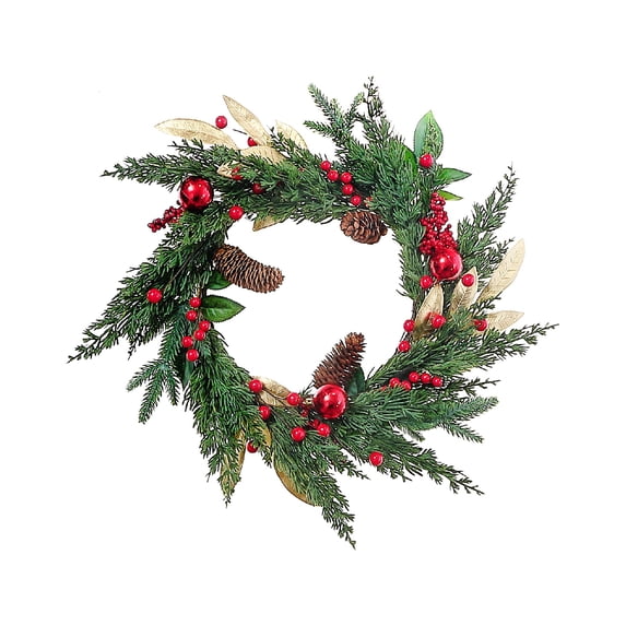 Maison Concepts Christmas Golden Leaves With Berries & Pine Wreath (20L X 2W X 20H)