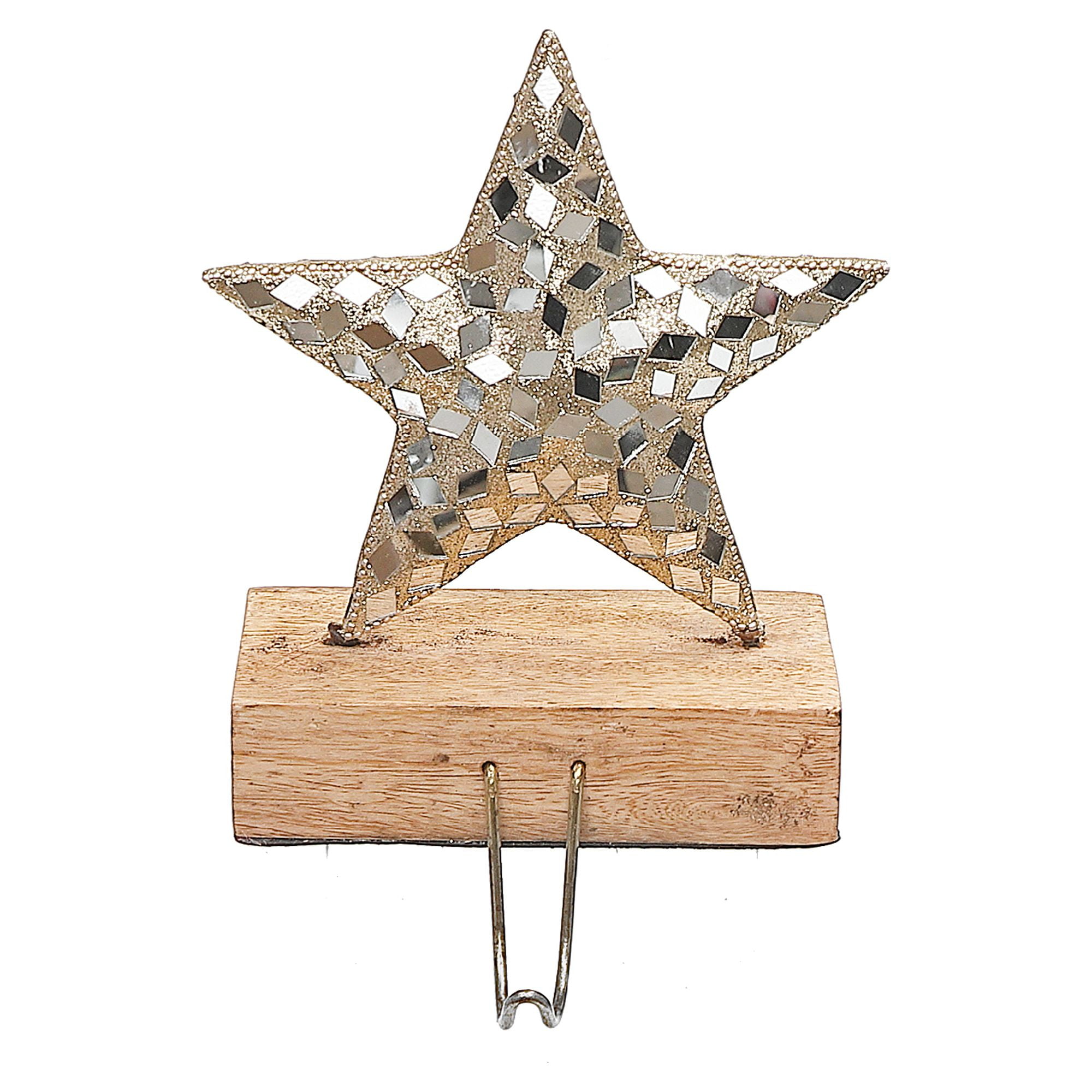 Maison Concepts Christmas Star Stocking Hanger On Mango Wood (5L X 3W X 7.5H)