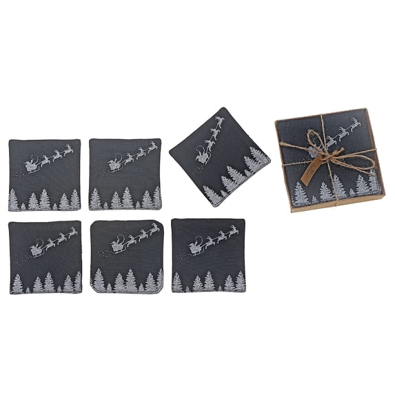 Maison Concepts Coaster 6 Pc Square Printed Coaster Santa Reindeer - 4 L x 4 W