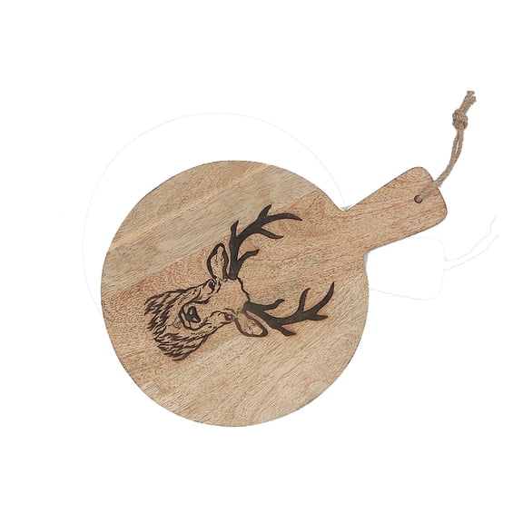 Maison Concepts Dinner Sets, Elegant Plates, Tableware, Dining Essentials, Wood, Brown 10" Mango Wood Round Reindeer Etched Cheese Board, Dimensions: 13.5L X 10W X 0.59H