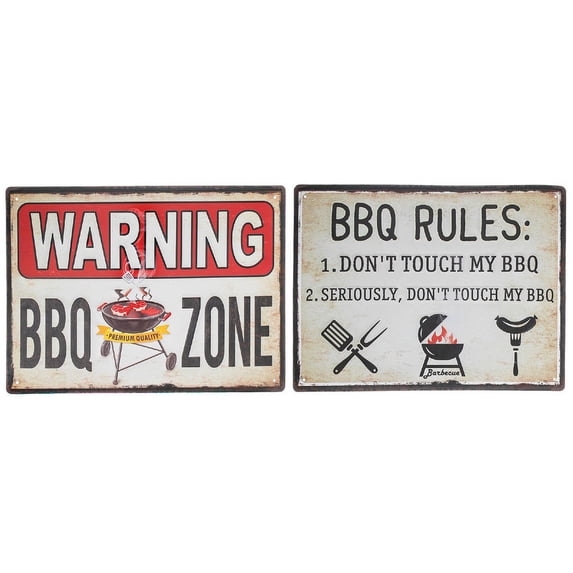 Maison Concepts Embossed Metal Wall Sign (Bbq Rules/Bbq Zone) (Asstd) - Set of 2 (15.75L X 0.2W X 11.8H)