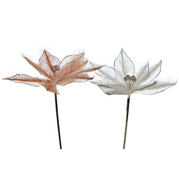 Maison Concepts Faux Flowers, Decorative Fruits, Dried Bouquets, Long-Lasting Decor, Polyester, White Poinsettia Feather Pick (Asstd) - Set of 12, Dimensions: 10.2L X 15.7W X 1H