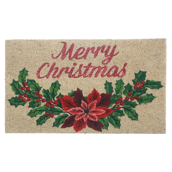 Maison Concepts Floormat Coir Door Mat Merry Christmas Poinsettia - 18 L x 30 W