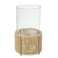 thumbnail image 1 of Maison Concepts Glass Candle Holder Hurrican With Metal & Raffia Base (Multi) 5.75" X 5.75" X 10", 1 of 4