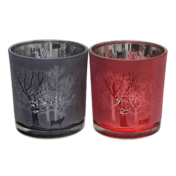 Maison Concepts Glass Tealight Holders Amber Trees Asstd - Set of 2 (3 L X 3 W X 3.15 H)