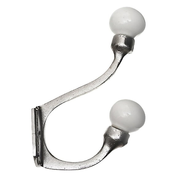 Maison Concepts Iron Hook With Ceramic Ivory Knob (Nickel - Set of 4 (1.25L X 3.25W X 5H)