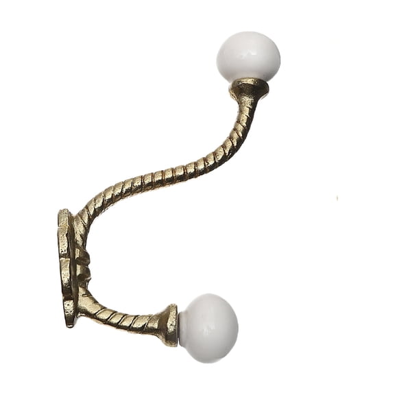 Maison Concepts Iron Twist Hook With Ceramic Ivory Knob (Gold) - Set of 4 (1.25L X 4W X 5.5H)