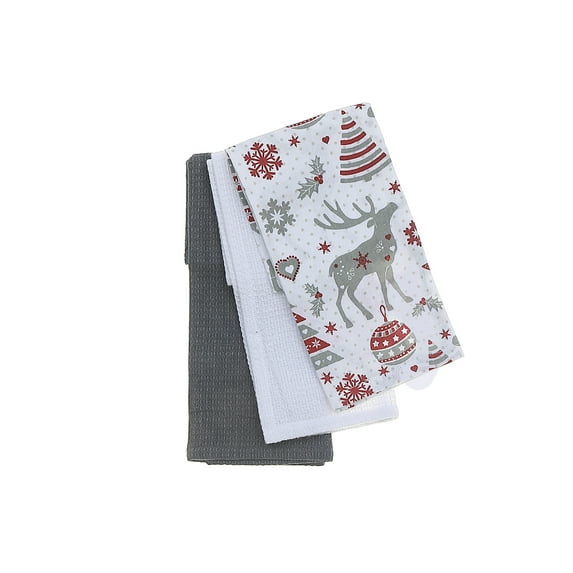 Maison Concepts Kitchen Linen Kitchen Towel Set Of 3 Pcs Reindeer - 18 L x 28 W x 0.03 H