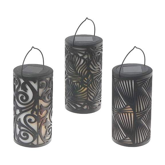 Maison Concepts LED Solar Black Cylinder Lantern With Design (Black) 8" X 8" X 15.5"
