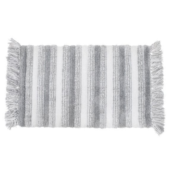 Maison Concepts Microfibre Striped Bath Mat With Fringe Silver (20 X 32)