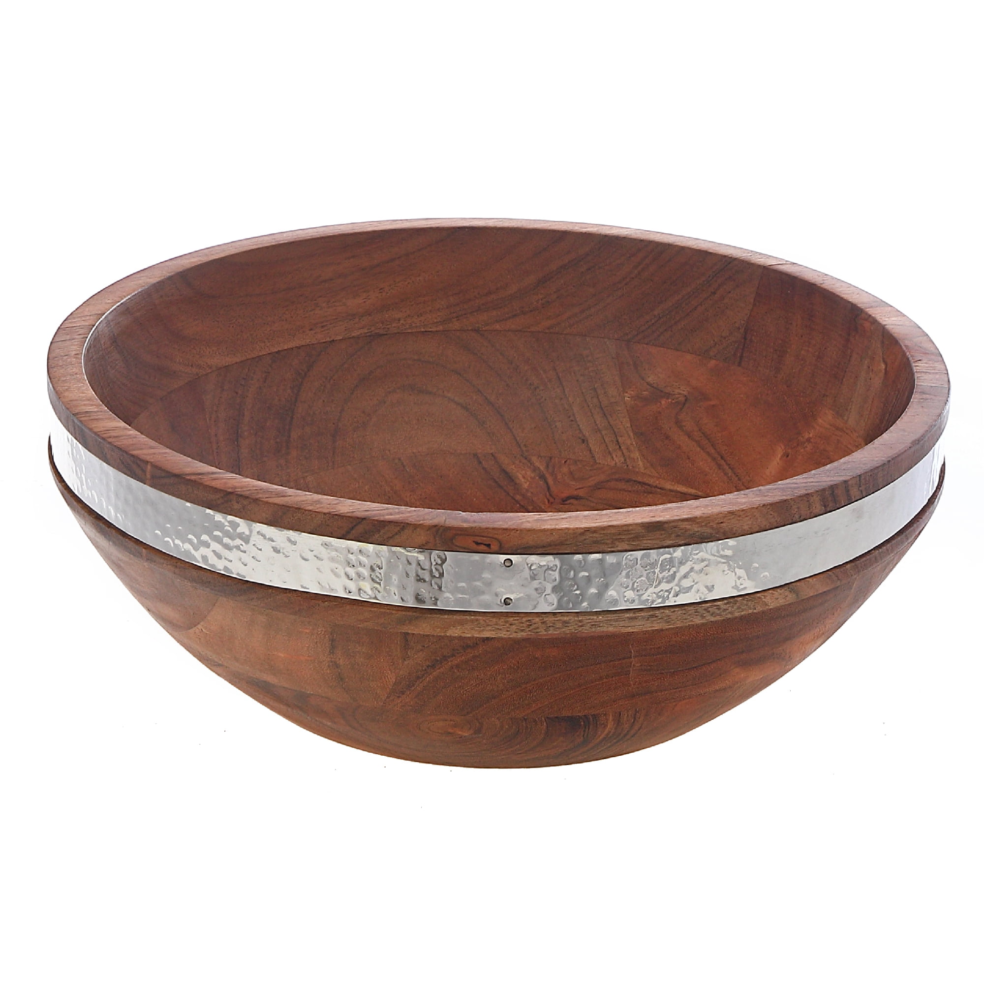 Maison Concepts Natural Acacia Wood With Hammered Nickel Salad Bowl ...