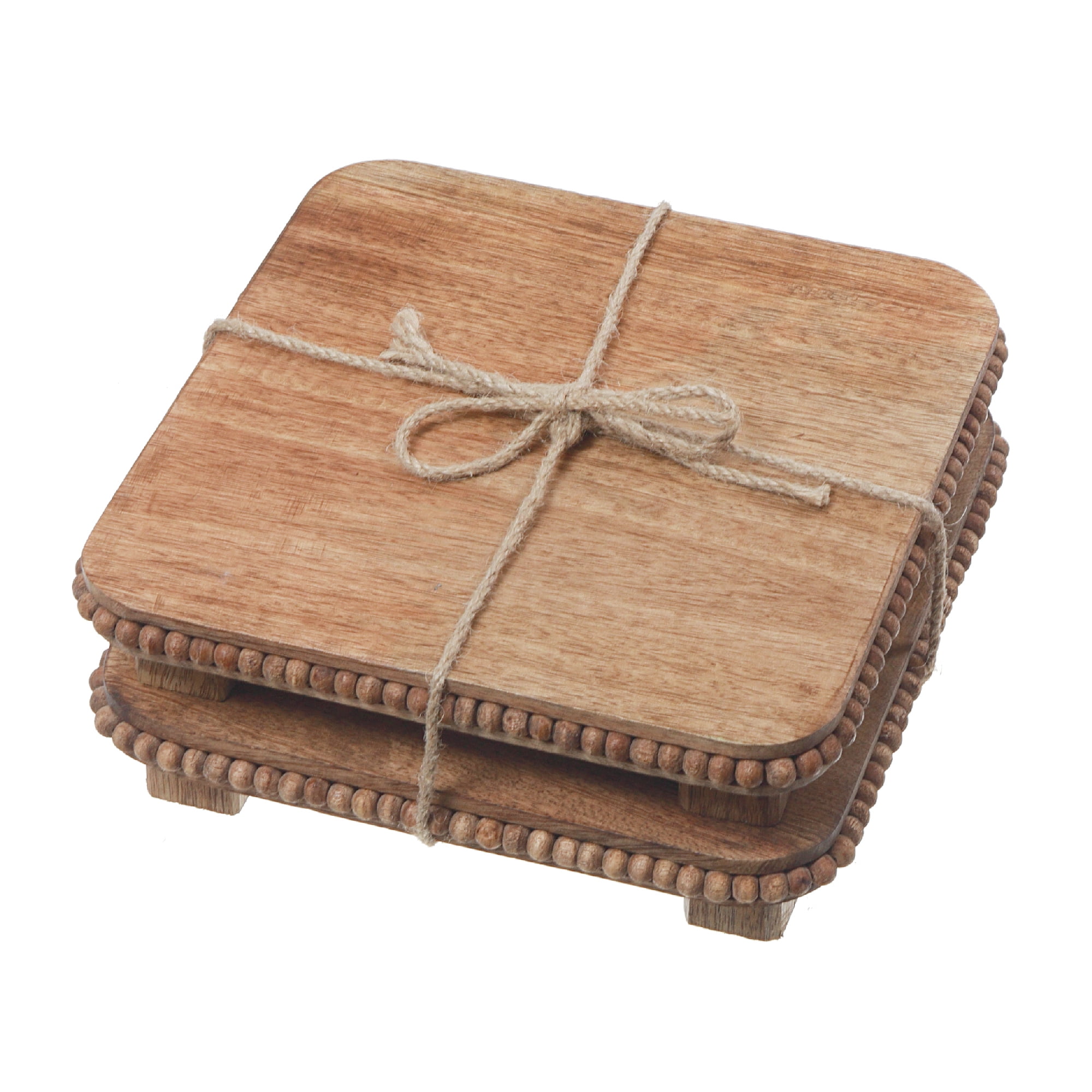 Maison Concepts Set Of 2 Mango Wood Beaded Square Trivet (8L X 8W X 3H)