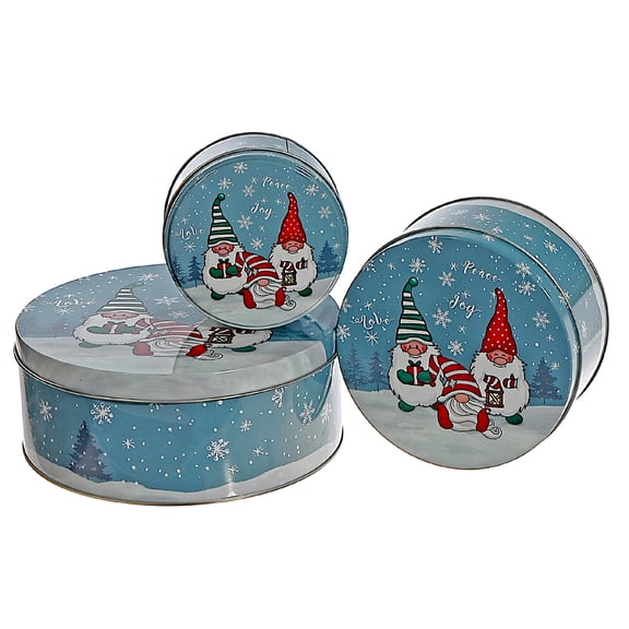 Nesting Round Tin Boxes (3Pc Set) (Elves)