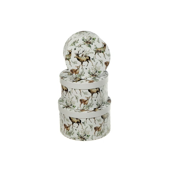 Maison Concepts Storage Baskets, Organization Solutions, Decorative Storage, Home Tidying, Paper, Multi Round Nesting Boxes (Reindeer) (Set Of 3), Dimensions: 8L X 8W X 4.75H