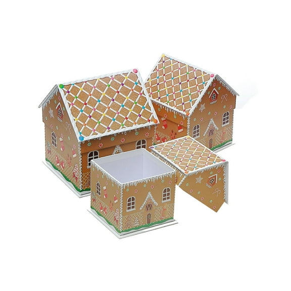 Maison Concepts Stylish Home Accessories, Decorative Accents, Interior Design Items, Paper, Multi House Shape Nesting Boxes (Christmas House) (Set Of 3), Dimensions: 7.28L X 7.28W X 8.46H