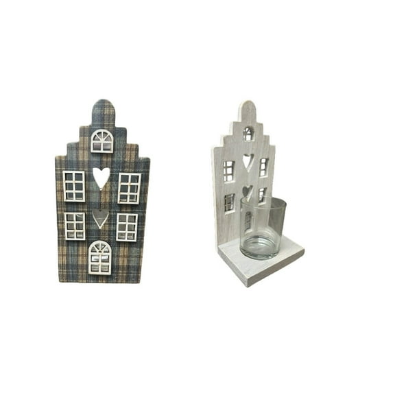 Maison Concepts Tabletop Plaid Wood House Candle Holder - 4.33 L x 3.54 W x 8.86 H