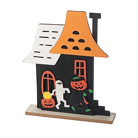 Maison Concepts Tabletop Wood House With Mummy and Pumpkin Decor Small - 7.09 L x 1.97 W x 8.66 H