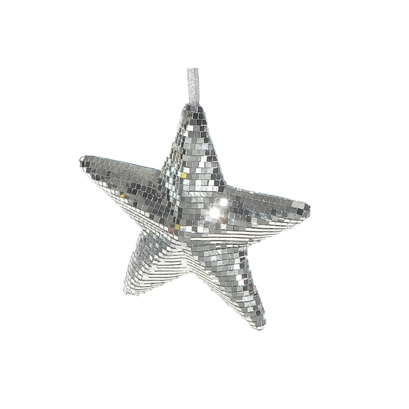Maison Concepts Tree Ornaments, Holiday Decorations, Festive Baubles, Collectibles, Foam, Silver Sparkling Disco Mirror Star Décor, Dimensions: 8.66L X 8.66W X 1H