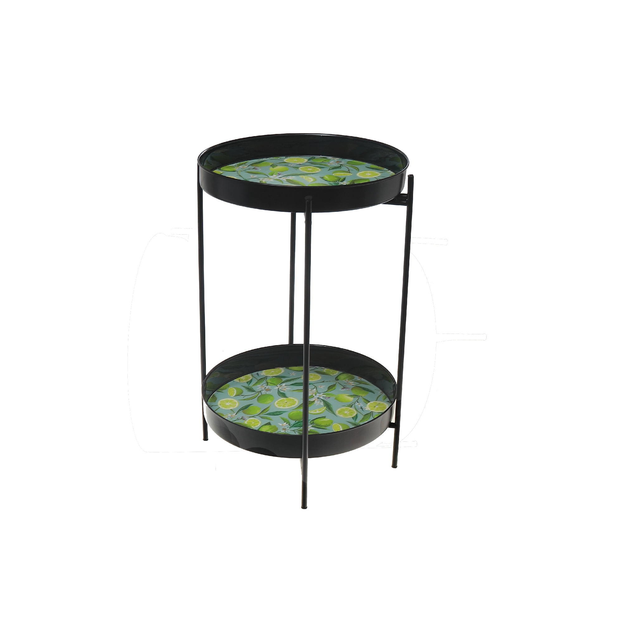 Maison Concepts Two Tier Lime Print Round Side Table (Black) 13.77" X ...