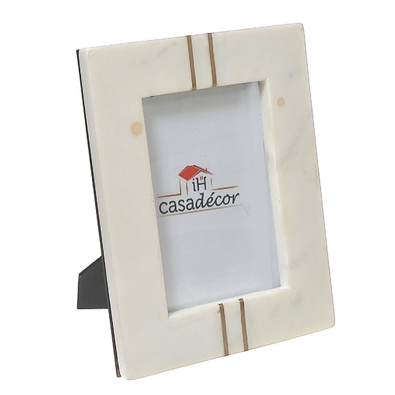 Maison Concepts White Marble Brass Inlay Picture Frame (White) 7" X 0.6" X 7"