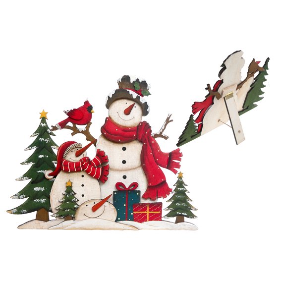 Maison Concepts Wooden Double Snowman And Cardinal Decor Stand (16.95L X 0.95W X 13.6H)