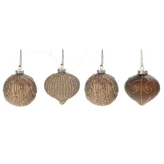 Maison Concepts Xmas Ornaments Brown Glass Ornament With Gold Glitter - Set of 12 - 8 L x 8 W x 8 H