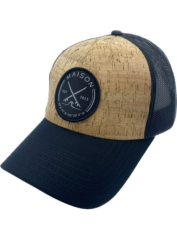 Maison Cork Front Snapback Low Profile Trucker Hat With Custom Embroidered Surf Patch. Unisex Adjustable Baseball Cap. Lifestyle, Outdoor, One Size Fits All.