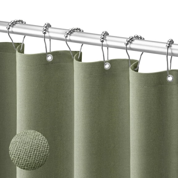 NixiYa Green Linen Shower Curtain Farmhouse Waterproof Heavy Duty Fabric Shower Curtain for Bathroom,72"x72"