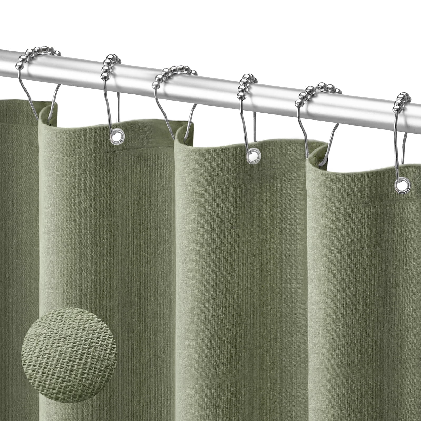 NixiYa Green Linen Shower Curtain Farmhouse Heavy Duty Fabric Shower Curtain for Bathroom,72"x72"