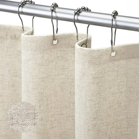 NixiYa Linen Shower Curtain Farmhouse Waterproof Heavy Duty Fabric Shower Curtain for Bathroom,Beige,72"x72"