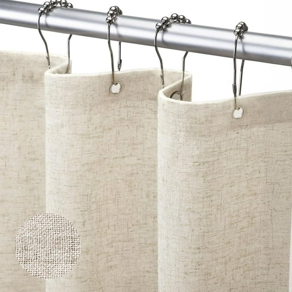 NixiYa Linen Shower Curtain Farmhouse Waterproof Heavy Duty Fabric Shower Curtain for Bathroom,Beige,72"x72"
