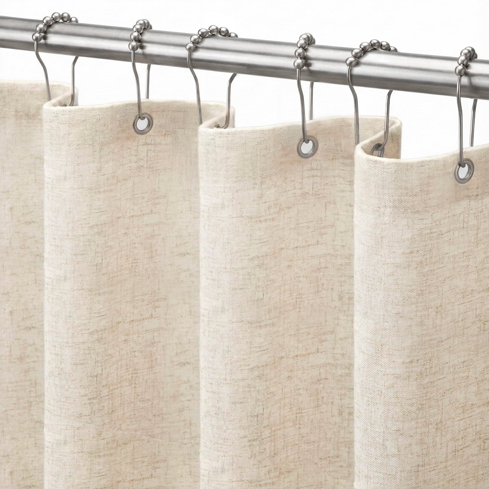 NixiYa Linen Shower Curtain Farmhouse Heavy Duty Fabric Shower Curtain for Bathroom,Beige,72"x72"