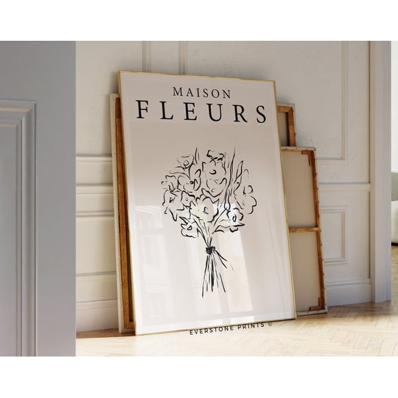 Maison Fleurs, Neutral Floral, Bohemian Decor, Galerie Boheme Art, Midcentury Modern Art, Neutral Botanical, Boho Wall Decor, Floral Art Wall Art, Modern Wall Decor, 16x24 UNFRAMED