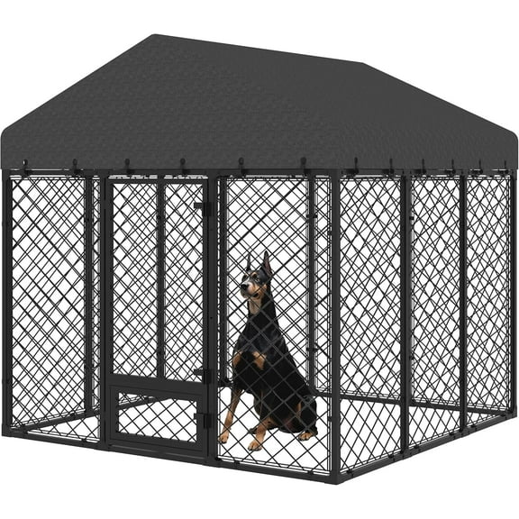 Maison Huis 6x6 FT Heavy Duty Outdoor Dog Kennel with Roof, Secure Metal Enclosure for Large Dogs