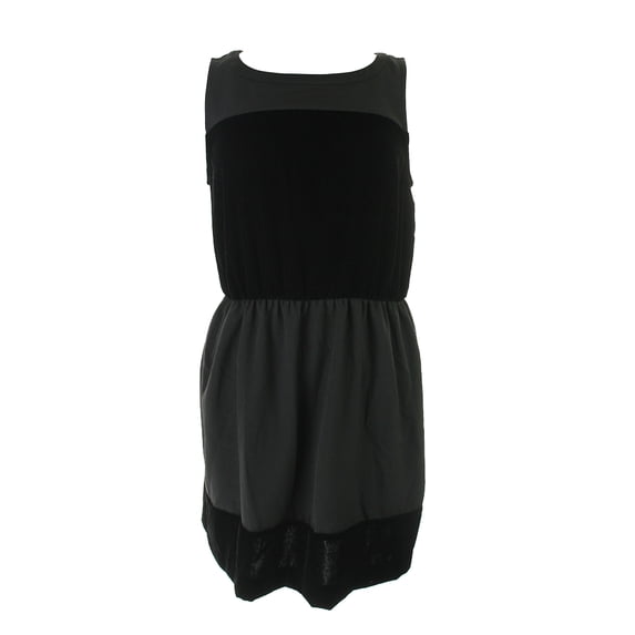 Maison Jules Black Sleeveless Mixed-Media Flared Dress S