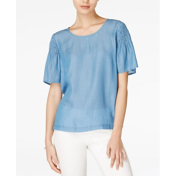 Maison Jules Chambray Elastic Detail Top Medium Wash 2XS
