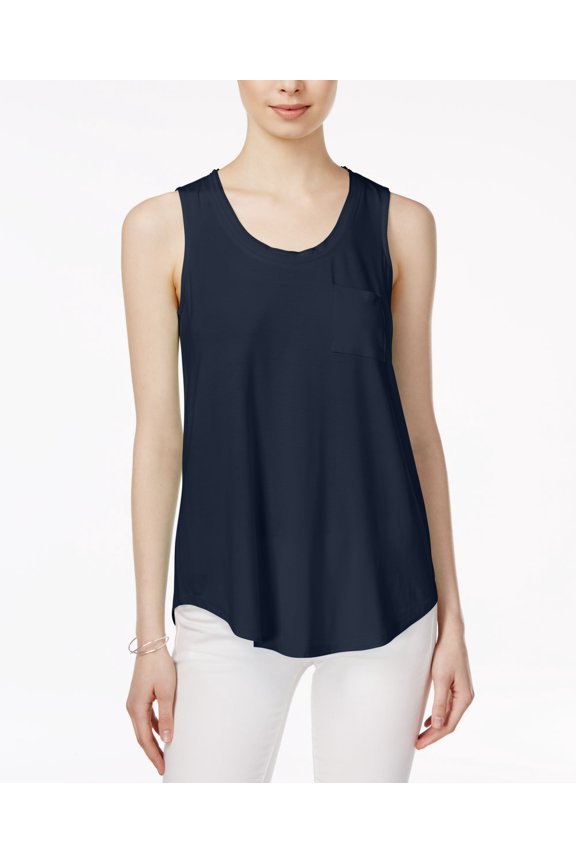 Cotton Scoop Neck Tank Top Blu Notte S