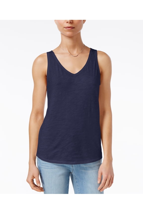 Cotton V Neck Tank Top Blu Notte XXS