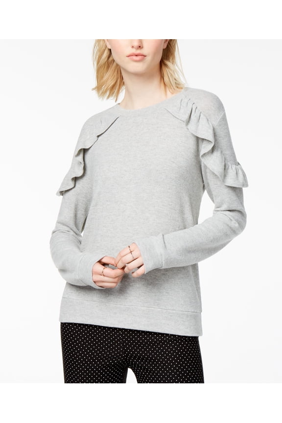 Crew Neck Ruffled Sweatshirt Heather Grey XS