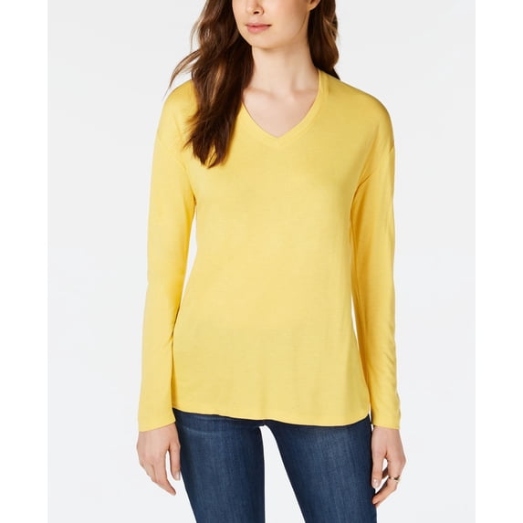 Maison Jules Dropped Shoulder V Neck Jersey Top Tuscan Gold S