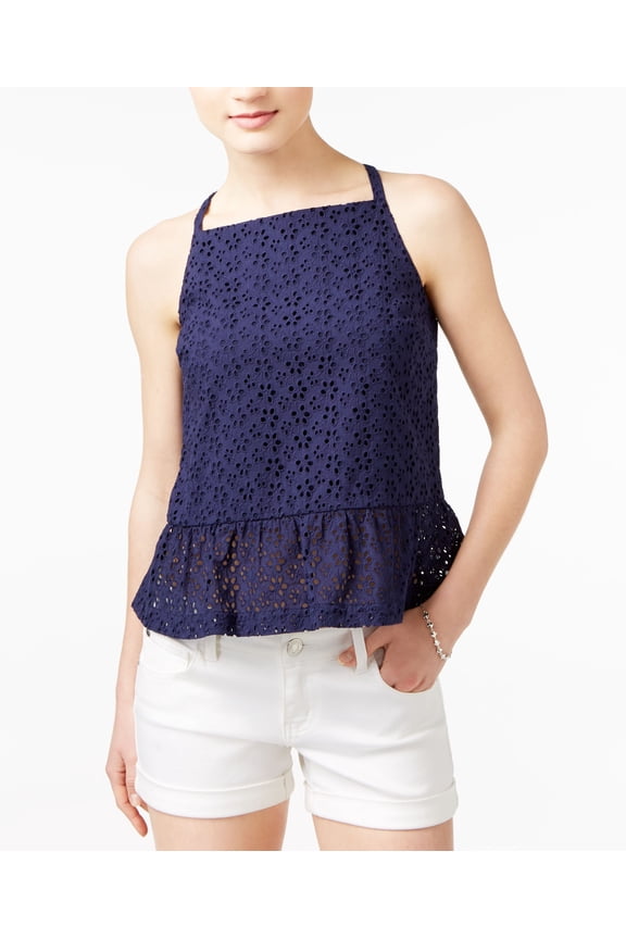 Eyelet Peplum Top (Blu Notte, XXS)