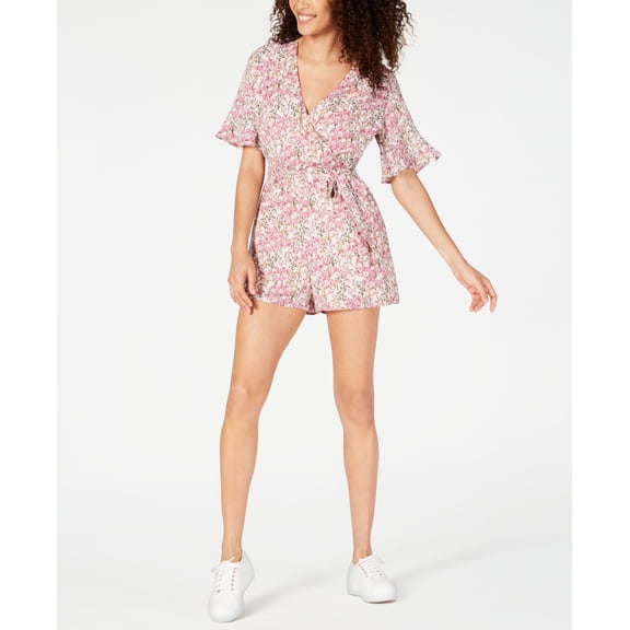 Maison Jules Floral Print Belted Surplice Romper Pink Vines 2
