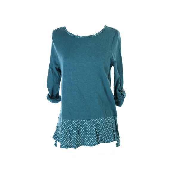 Maison Jules Green Elbow-Sleeve Mixed-Media Knit Top S