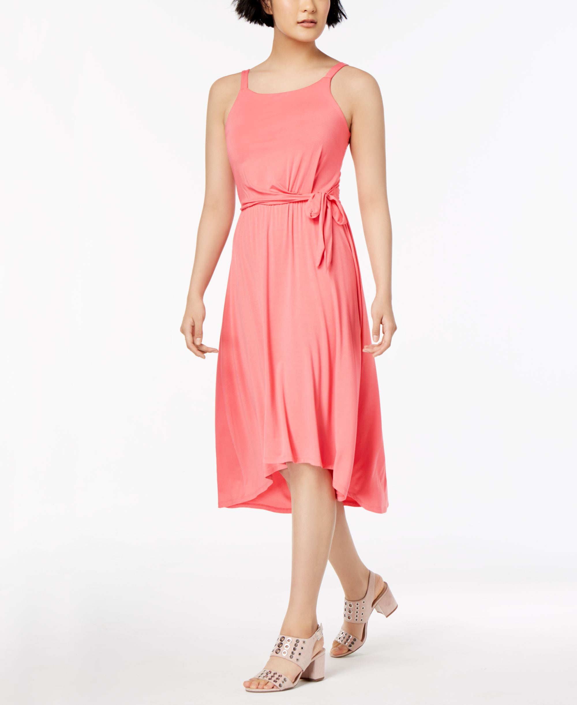 fit and flare dress coral Sparkling Halter Keyhole Bodice With Flouncy Ruffles