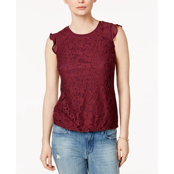 Maison Jules Lace Flutter Sleeve Top Savory Wine 2XL