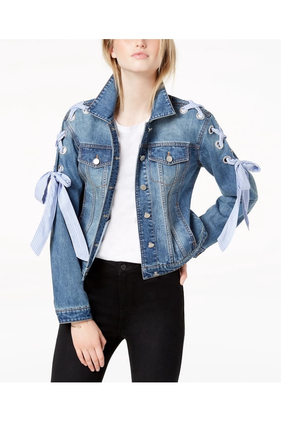 Lace-Up Denim Jacket (Medium Wash, XS)