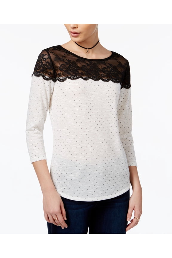 Polka Dot Lace Yoke Top Black Combo XL