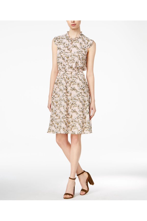 Printed Flutter Detail Dress Soft Petal Combo M