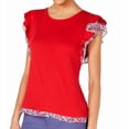 thumbnail image 1 of Maison Jules Printed Flutter Sleeve Top Firespin M, 1 of 2